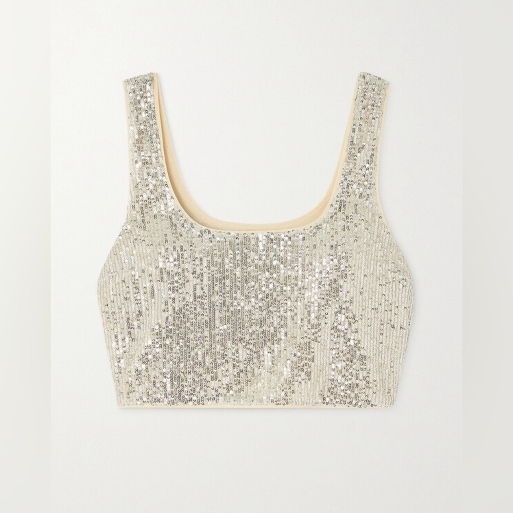 Self-Portrait Cropped Sequined Stretch Top (8)